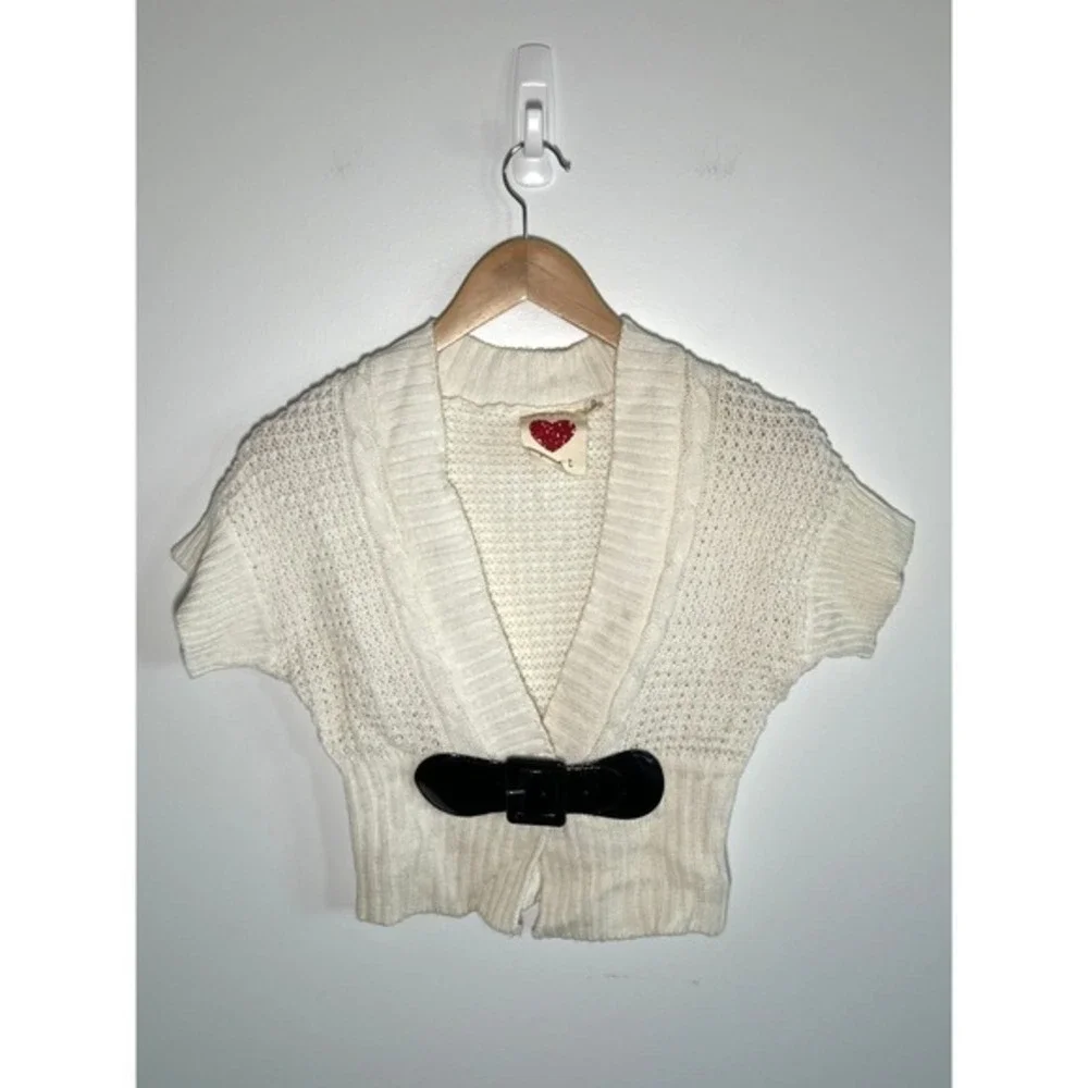 Y2K‎ Belted Chunky Knit Shrug Top Womens Knit White S